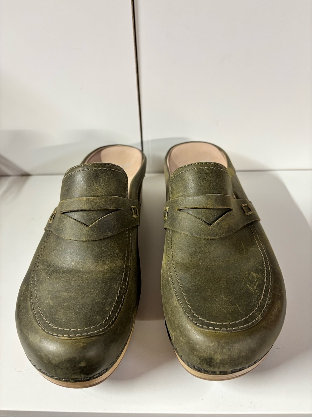 Dansko Bel Green Leather Clogs